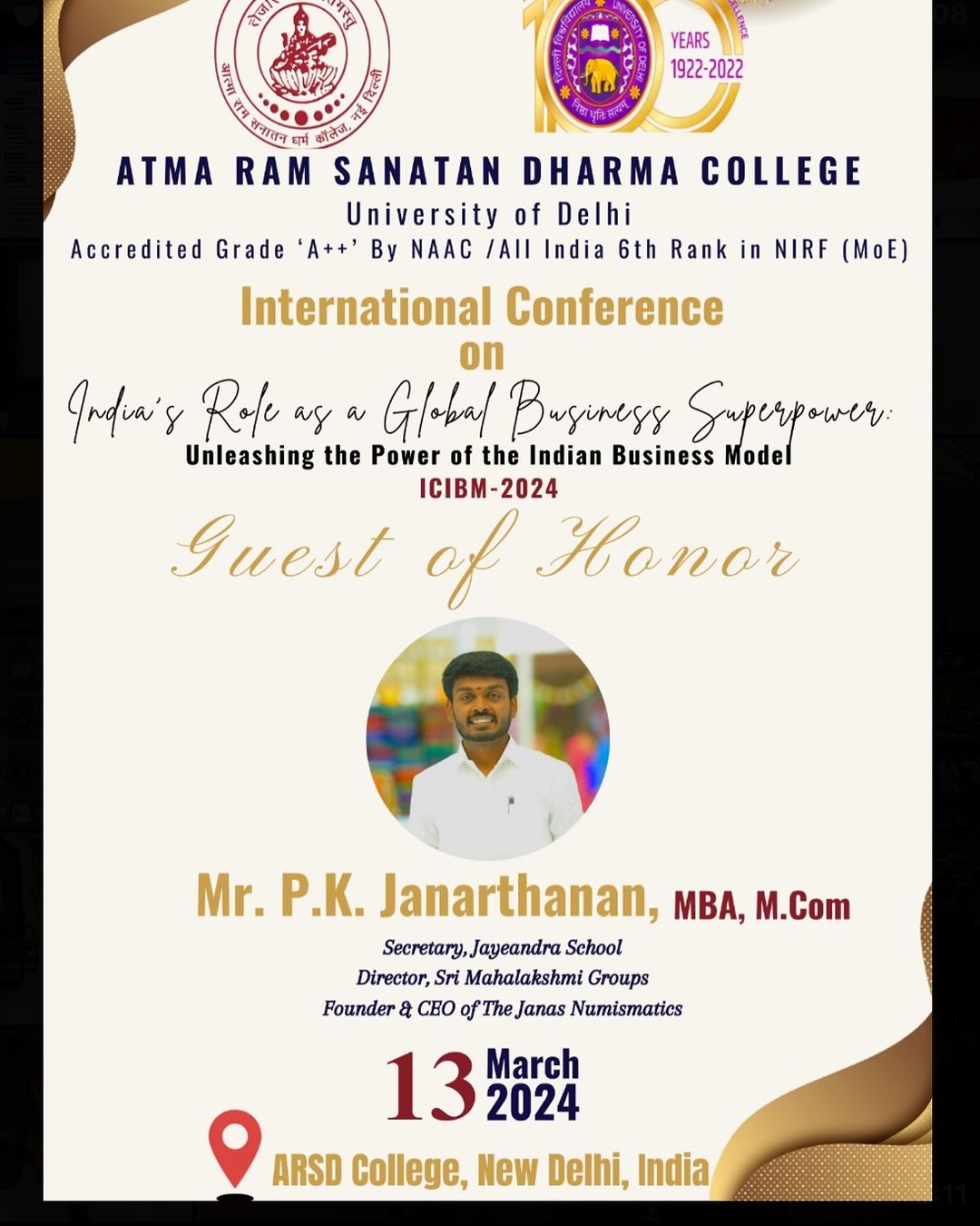 Chief Guest to the International Conference